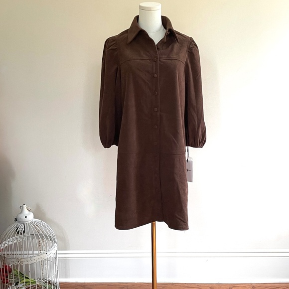 7 For All Mankind Corduroy Shirt Dress Womens XS Puff Sleeve Retro Fall Cottage - Picture 1 of 11